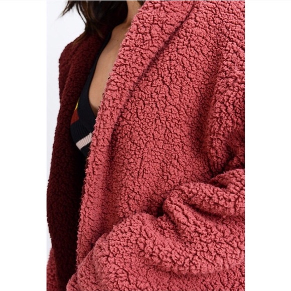 Reversible soft Sherpa open front jacket hoodie - Picture 5 of 6